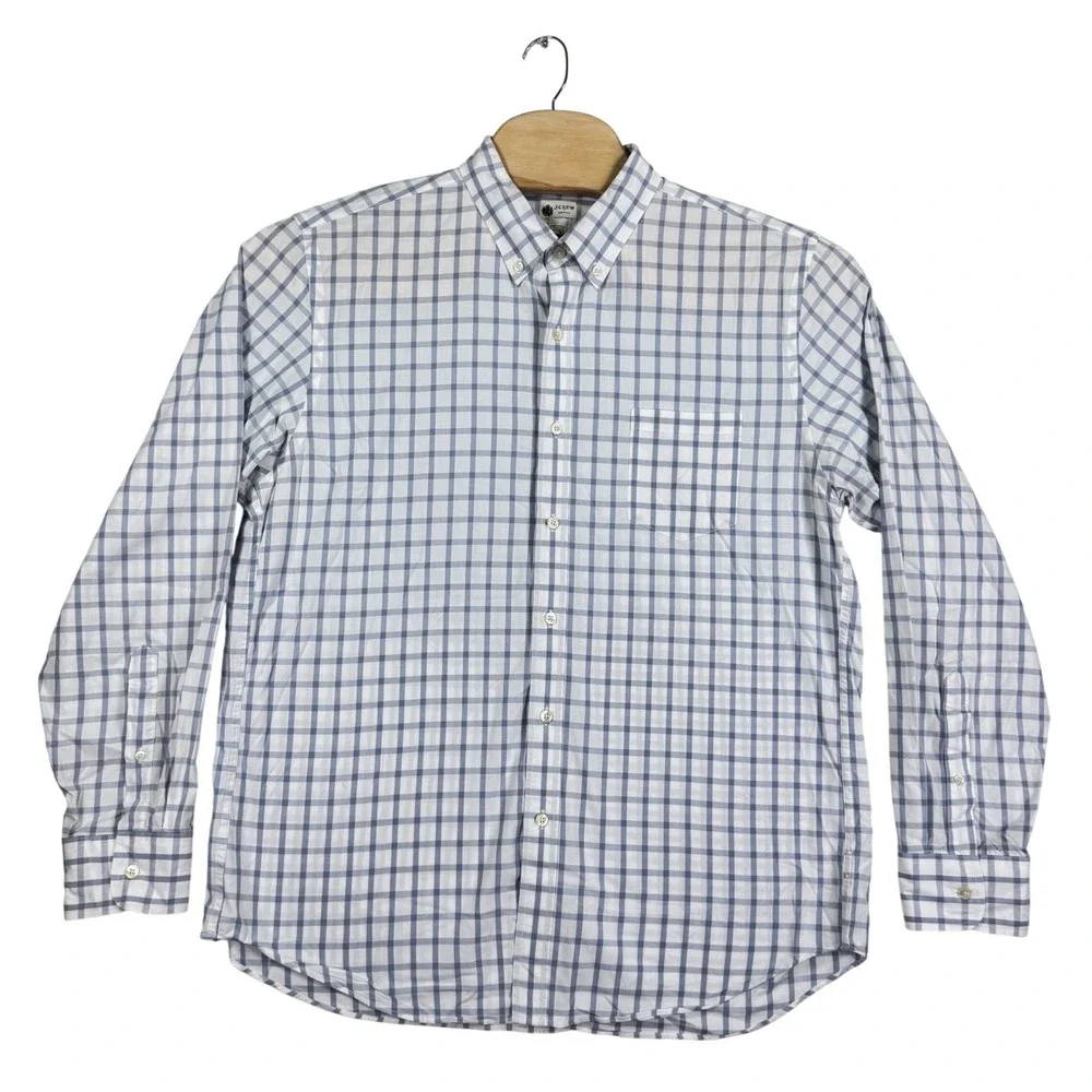 J Crew Shirt Mens XL Tailored Fit Washed Casual Button‎ Down White Gingham Check
